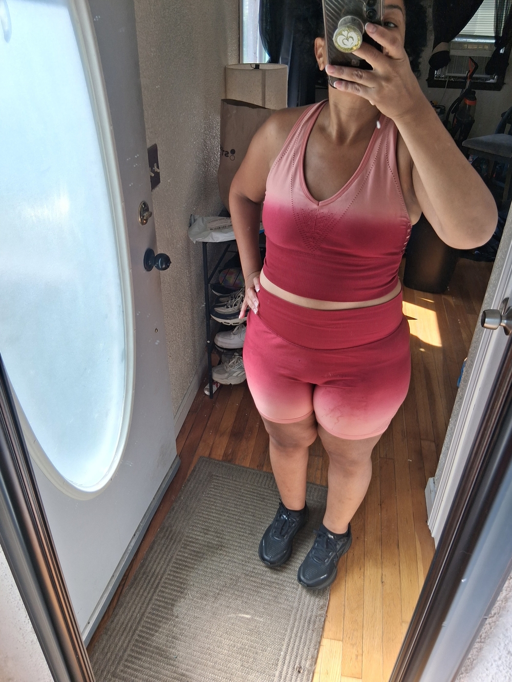 PINK Victoria's Secret Pink-to-Burgundy Gradient Sports Bra & Bike Shorts Set